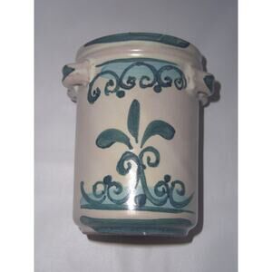 Caltagirone Art Pottery Cup Vase Signed Ripullo Italy Italian -061247